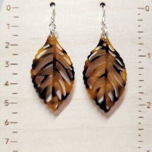Leaf Earrings Sterling Silver Earwires Cut-out Leaves Resin Lightweight